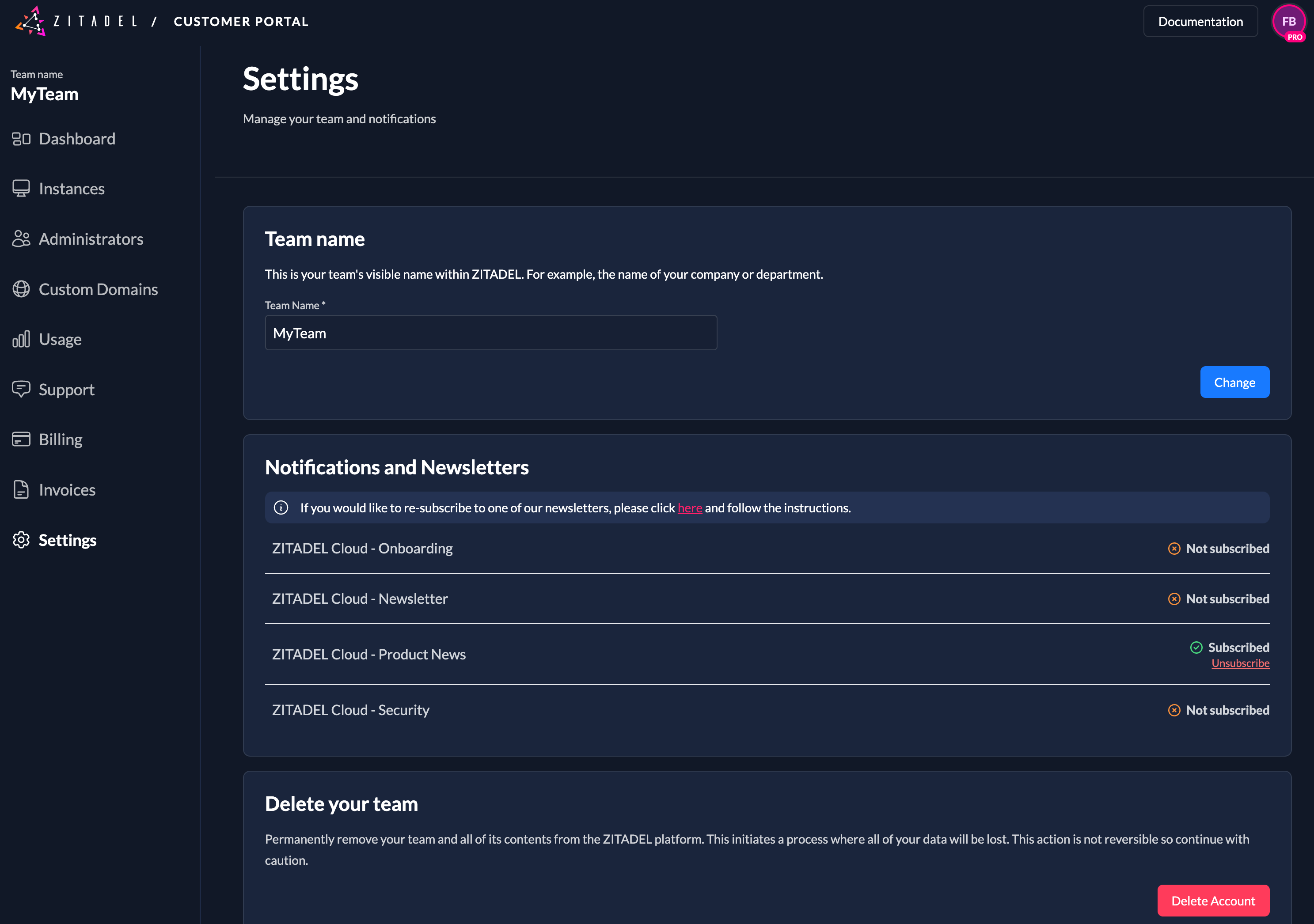 Customer Portal Settings General